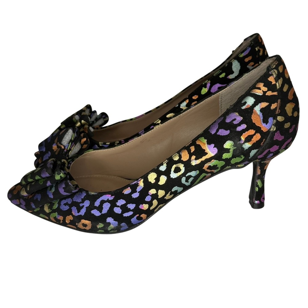 Betsey Johnson Maude Pumps Womens 8 Black Rainbow Metallic Leopard Kitten Heel - Picture 4 of 8